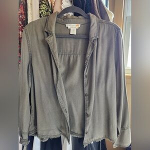 Lightweight Grey Button-Front Shirt Jacket